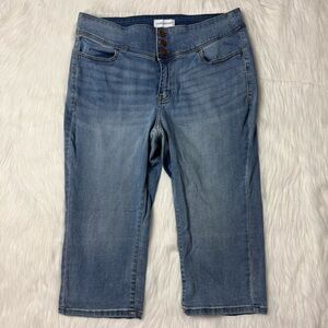 Lane Bryant High Rise 3 Button Pedal Jegging Cropped Jeans Blue Faded Capri